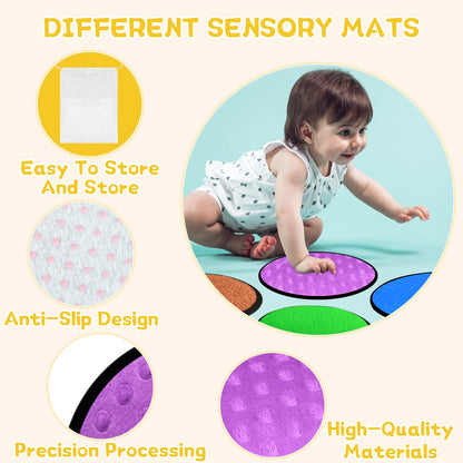 Bouiexye 10 Sets Sensory Mats for Autistic Children Textured Sensory Tiles Sensory Toys Babies and Toddlers with Sensory Issues Tactile Sensory Walls Fidgeting Educational Activity (Round)