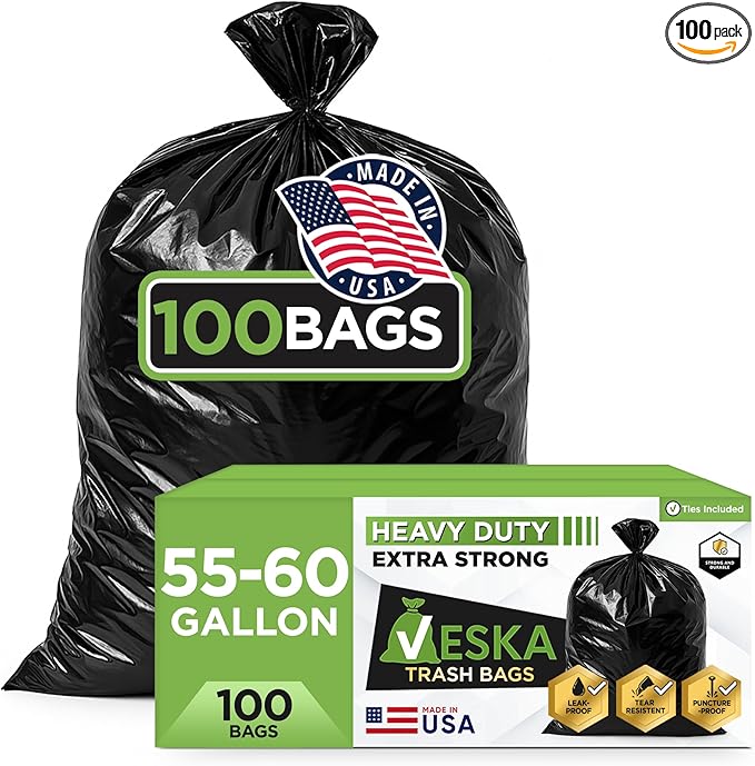 Veska 55-60 Gallon Trash Bags Heavy Duty 50-60 Gallon Large Black Garbage Bags