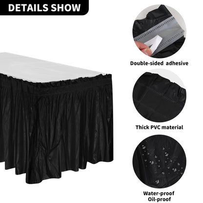 Axigundaone 6 Pcs Plastic Black Table Skirts for Rectangle Tables, Disposable Table Skirts with Adhesive Strip, 28 Inch x 14 Ft Rectangular Table Skirts for Party, Wedding,Banquet