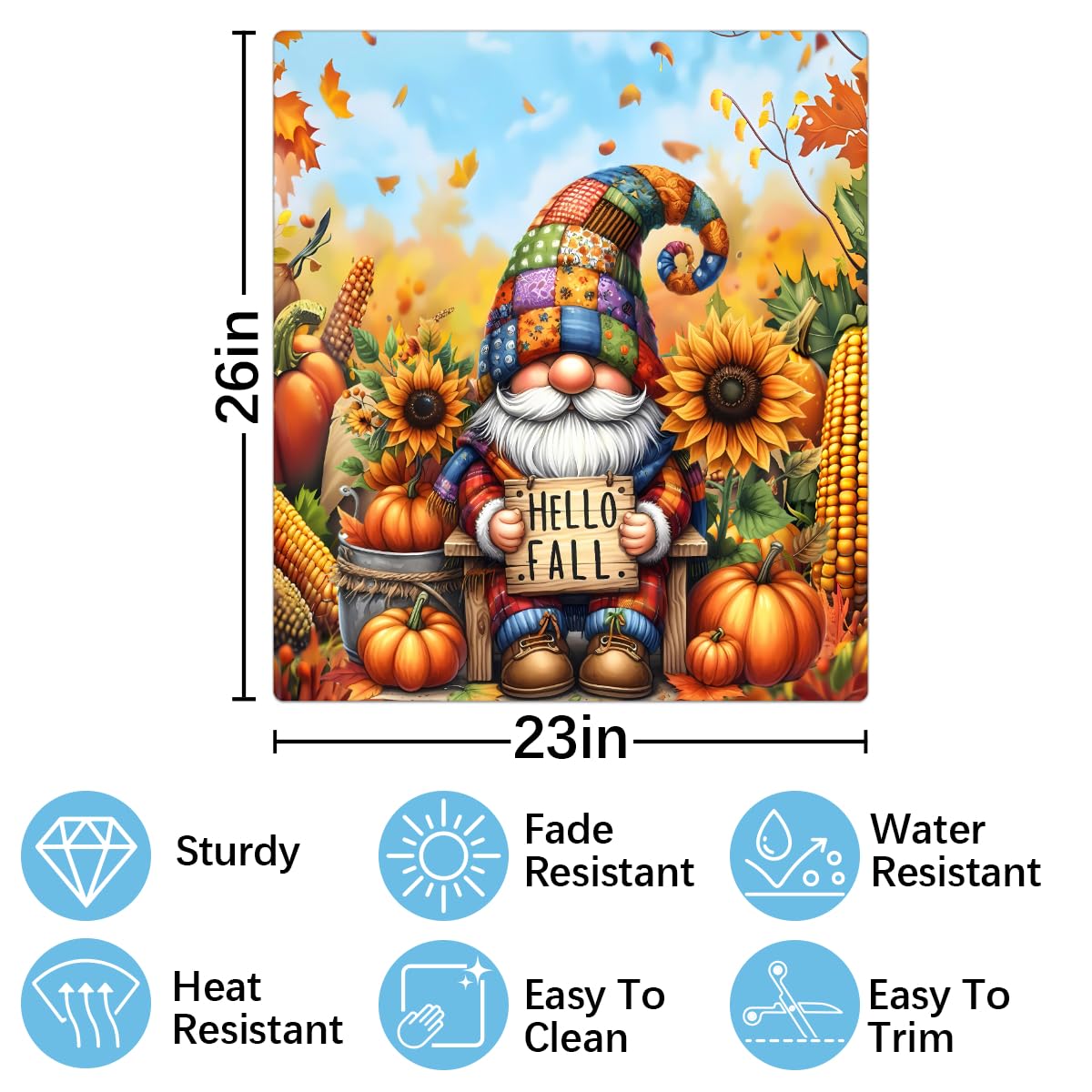 Pumpkin Gnome Cute Sunflower Fall Dishwasher Magnet Cover Pumpkin Flower Magnetic Dishwasher Decorative Cover Front Dishwasher Door Cover for Kitchen Refrigerator Home Appliances 23" X 26"