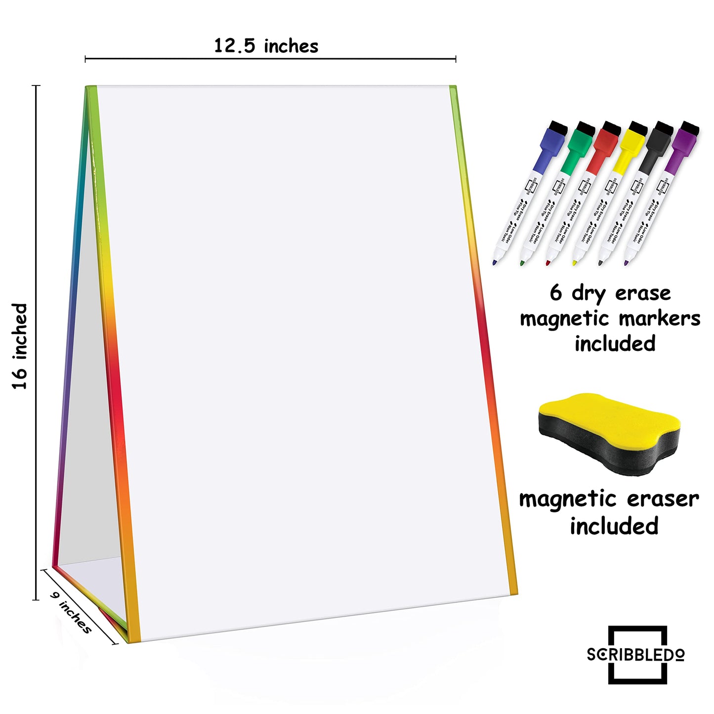 Scribbledo Table Top White Board Magnetic Easel for Kids Dry Erase Drawing Board Toddler Writing Tabletop Whiteboard with 6 Dry Erase Markers and 1 Eraser Included