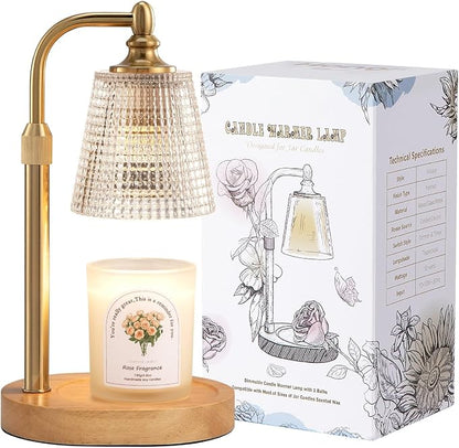 Hong-in Candle Warmer Lamp with Timer Dimmer, Birthday Gifts for Women, House Warming Gifts for New Home, Vintage Room Decor, Adjustable Height Candle Lamp, Wax Warmer for Scented Jar Candles, Clear