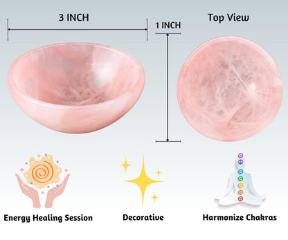 Rose Quartz Crystal Bowl - 3 Inch Decorative Bowls for Room and Home Decor - Gemstone Healing Crystals for Elegant Display, Positive Energy Balance and Gift