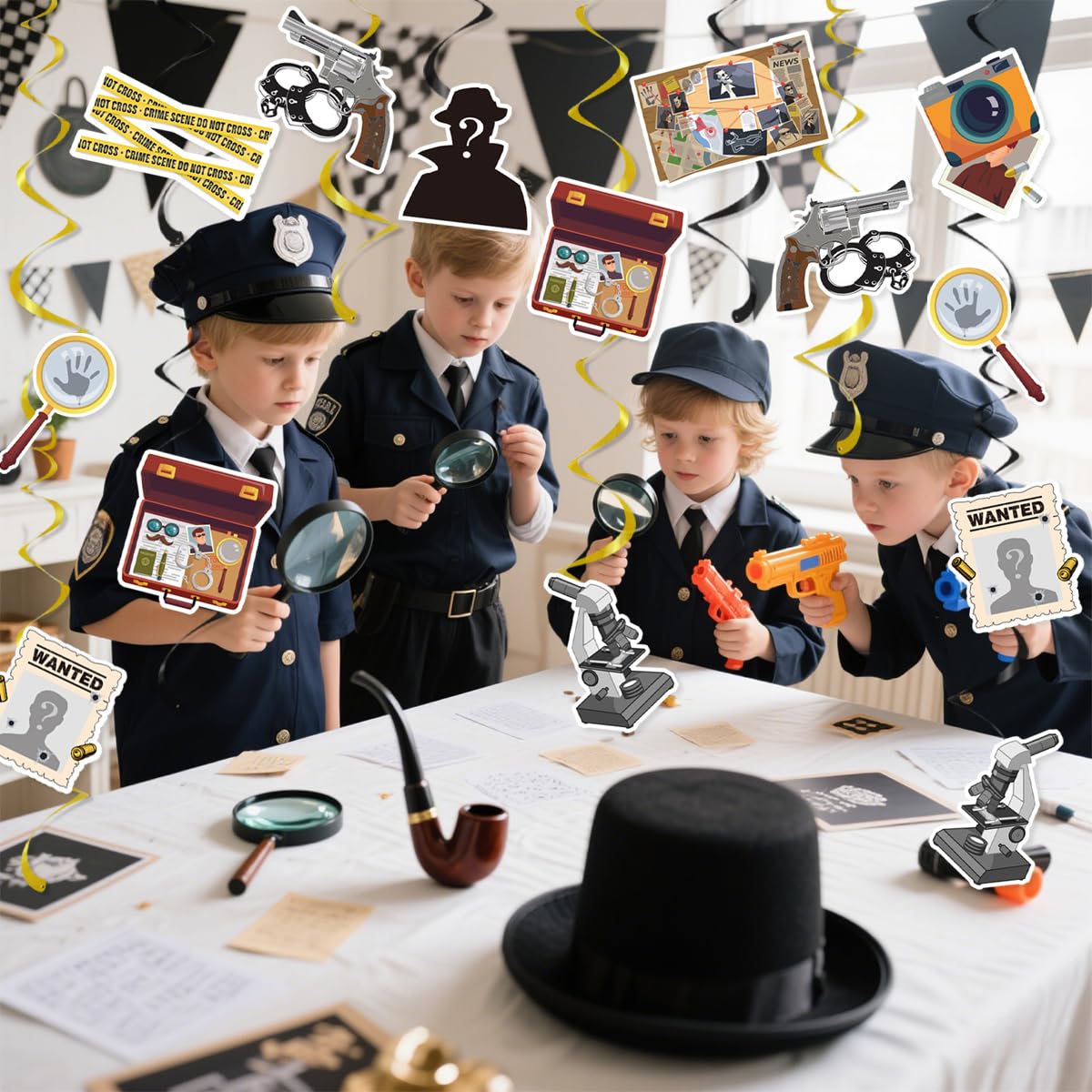 30PCS Detective Murder Hanging Swirls Mystery Detective Party Decorations Crime Scene Ceiling Swirls Murder Dinner Evidence Marks Party Supplies