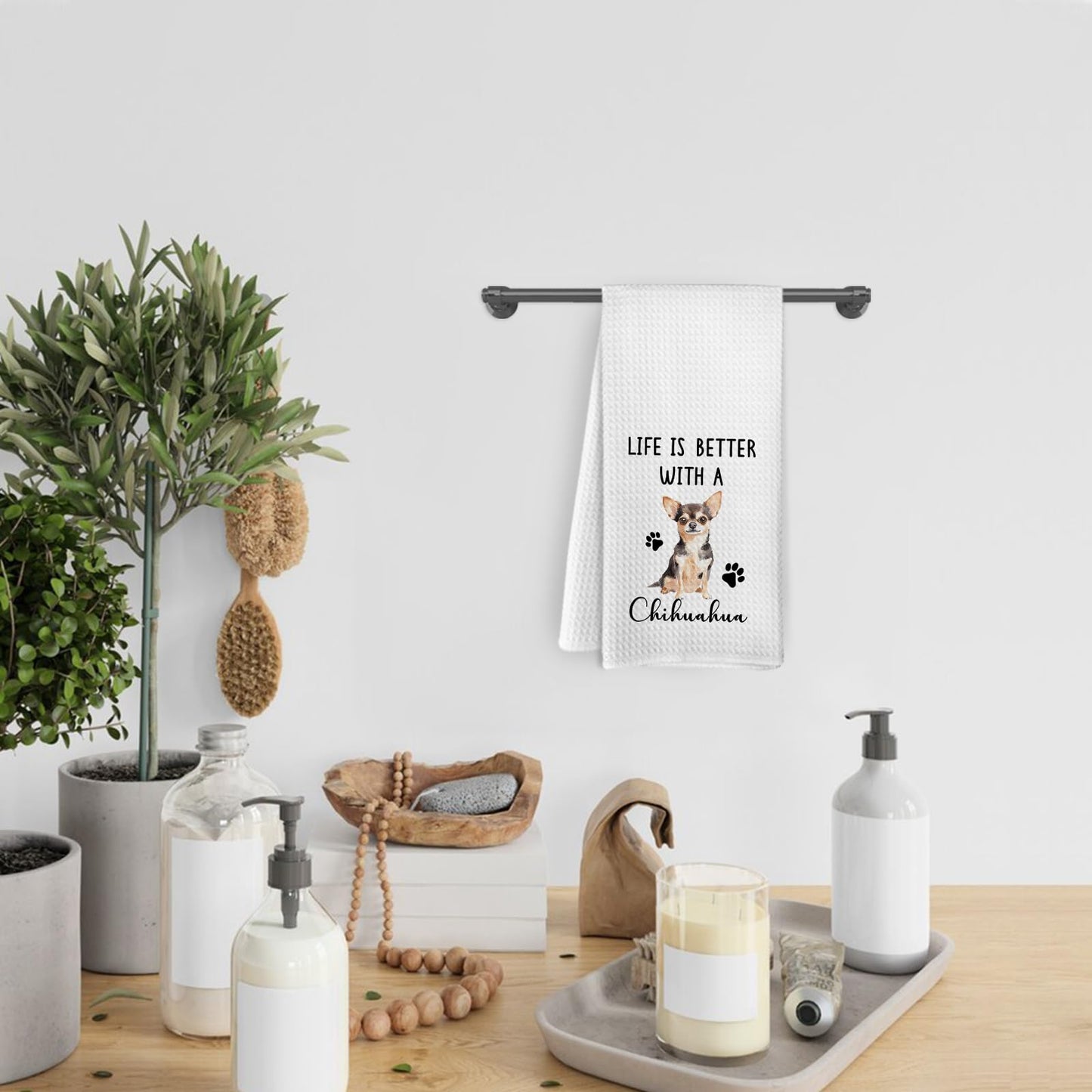 KFXHANGD Life is Better Kitchen Towels, Funny Chihuahua Hand Dish Towels for Bathroom Kitchen, Gifts for Chihuahua Lovers, 16x24Inches