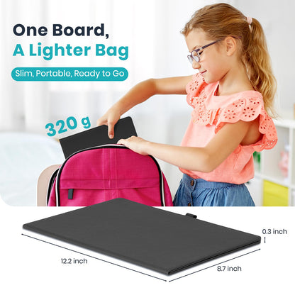 WALGLASS Double-Sided Small White Board Dry Erase, 12'' x 9'' Portable Reusable Whiteboard Notebook, Foldable Mini Handheld Board for Student Practice, Home, School, Office, Travel - Black PU Leather