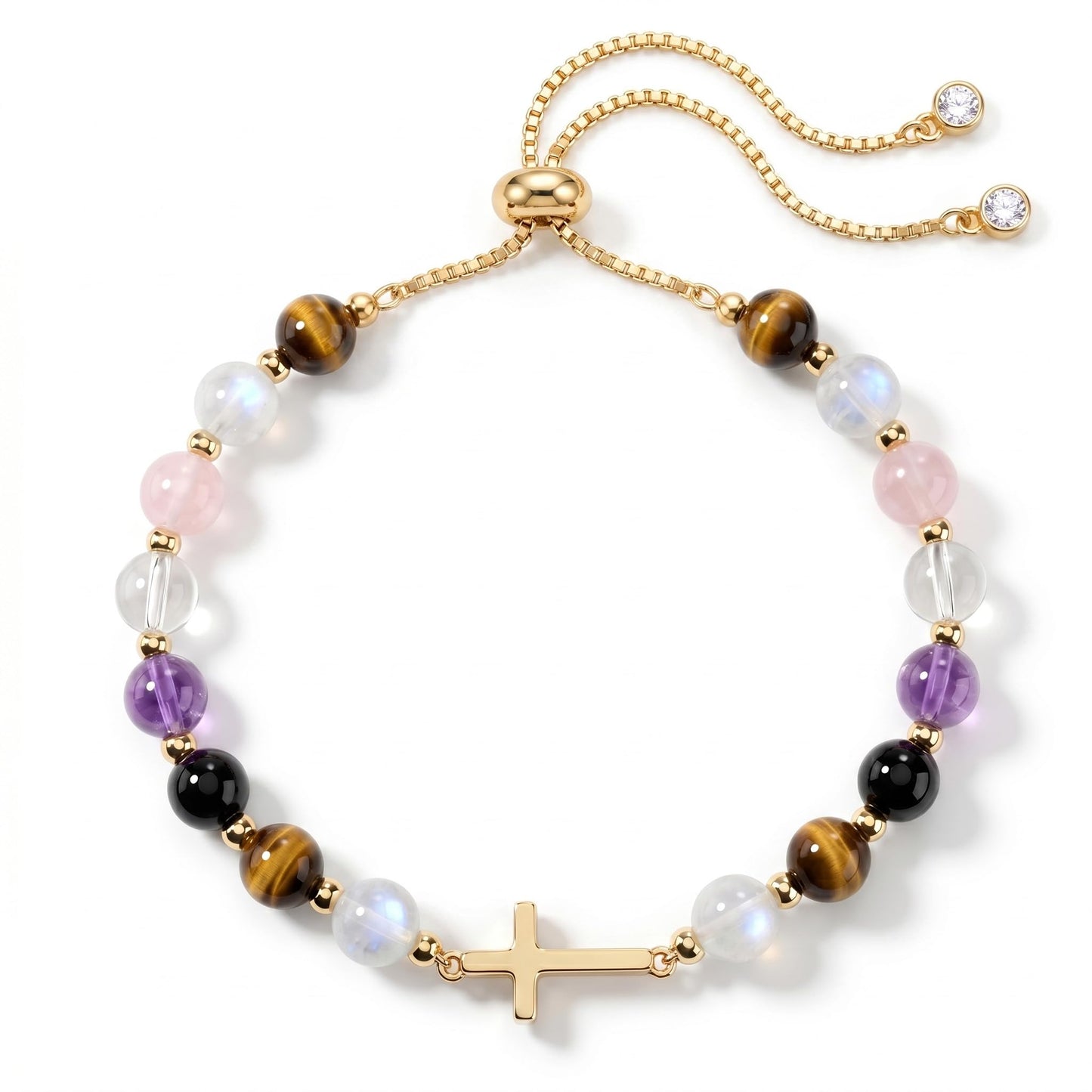 Aghfacy Christian Gifts for Women Cross Bracelet Natural Gemstone Crystal Bracelet Gold Cross Charm Confirmation Gifts for Teen Girls Easter Basket Stuffers Adjustable with Message Card