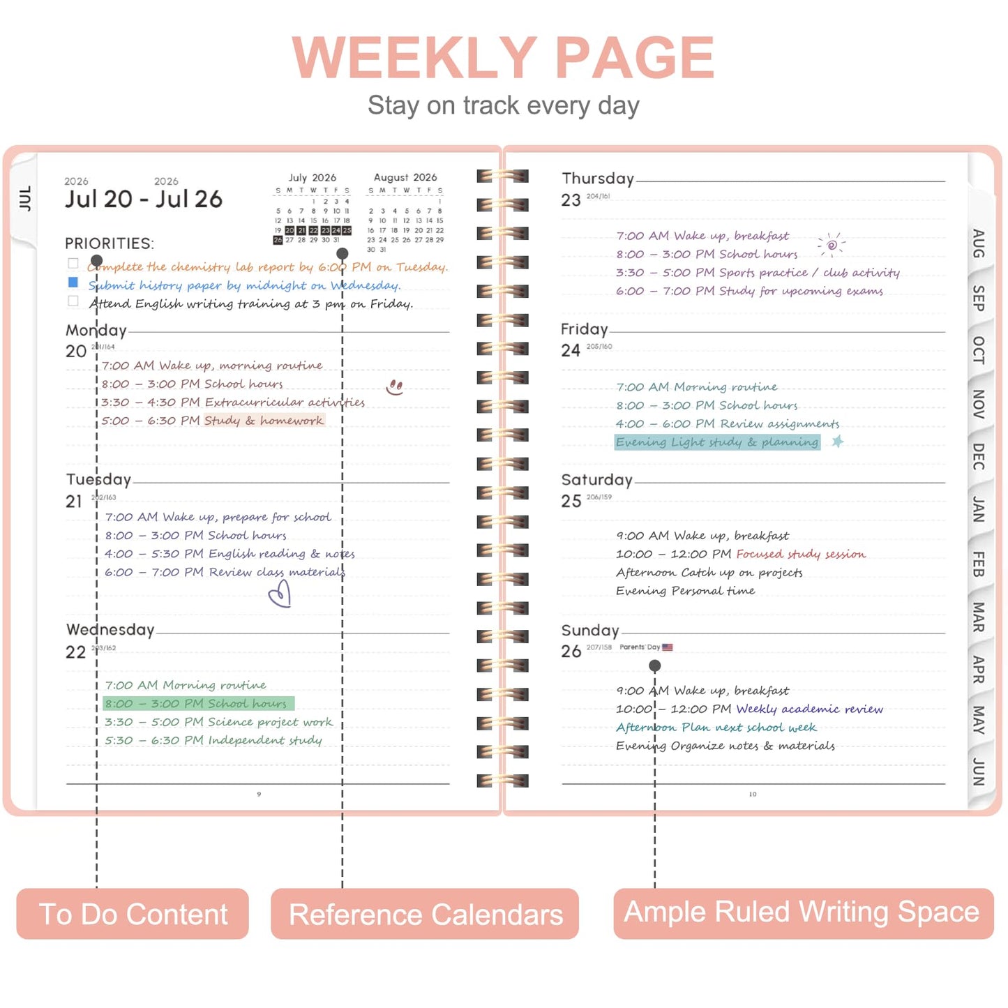 Planner 2026-2027, Weekly and Monthly Academic Planner, July 2026 - June 2027, Hardcover Calendar Agenda Book for School Year Planning, School Supplies for Teacher and Student, A5(6.3'' x 8.5'')