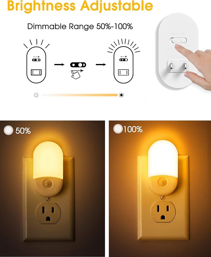 L LOHAS LED Amber Night Light, Night Lights Plug into Wall[4 Pack], 2000K LED Nightlight, Dusk to Dawn Sensor, 30/60LM Adjustable Brightness, Automatic Low Blue Night Light for Kid, Bathroom, Hallway