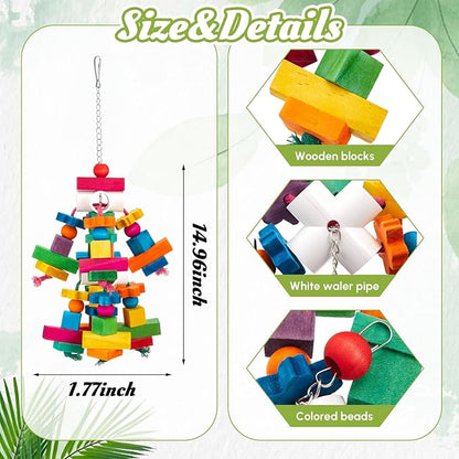 Seenelling 5 Pcs Extra Large Bird Parrot Toy Multicolored Natural Wooden Parrot Cage Chewing Toys for Large Medium Macaws Cockatoos African Grey Birds (Block and Ball)