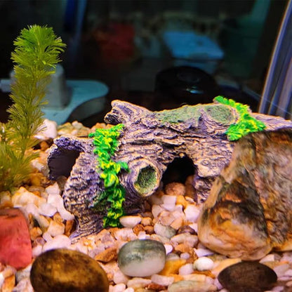 2PCS Small Aquarium Trunk Decoration Hollow Tree Trunk Hideout Log Hideaway Fish Tank Resin Wood Ornament Reptile Habitat Cave for Fish and Shrimp to Swim(6.7X 3.3 x 3'')