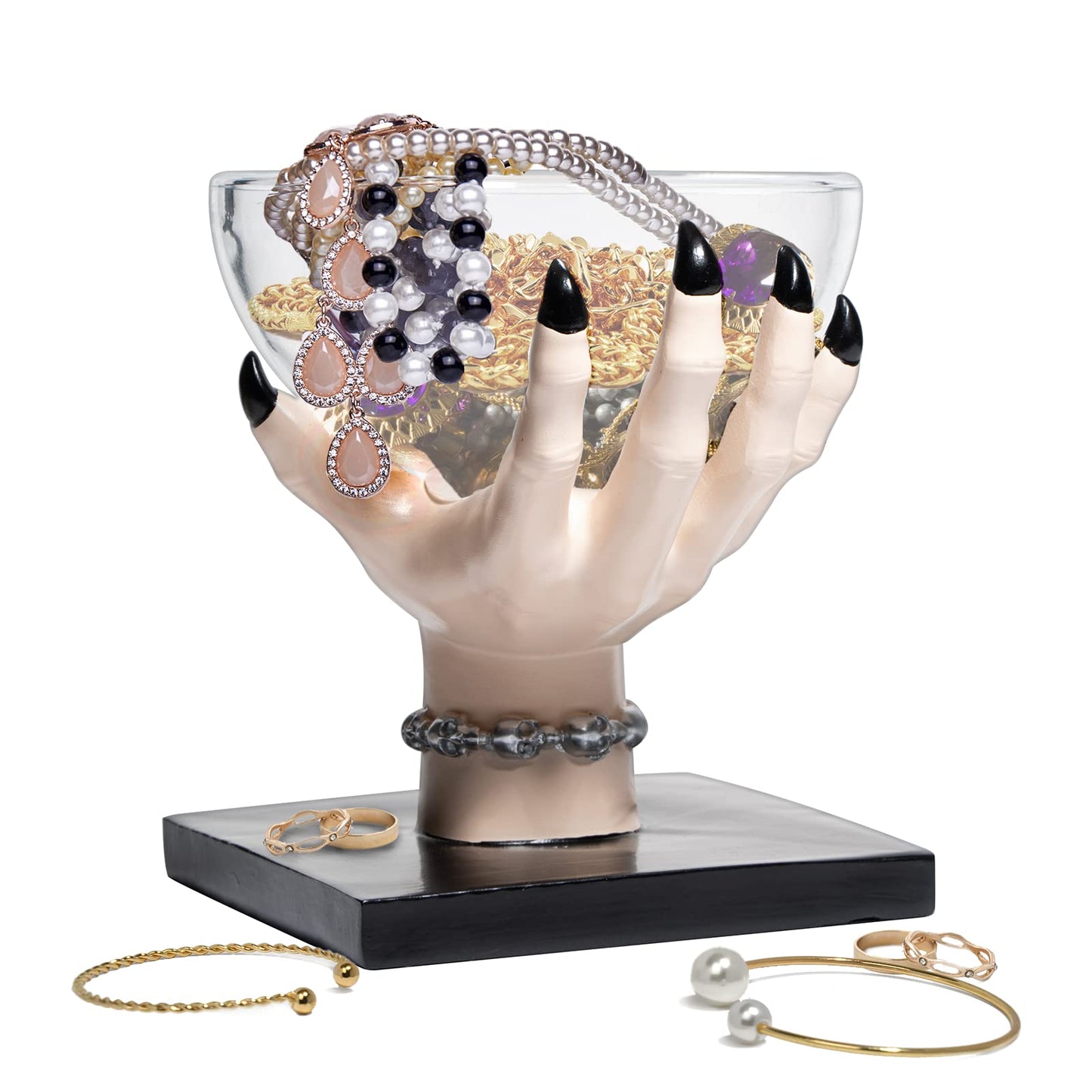 GUTE Witch Hand Candy Bowl Stand – 5" Resin Snack Dish for Treating, Candy Holder Basket Nuts, Jewelry, Snacks, Gothic Party Decoration, Office Centerpiece Countertop Display