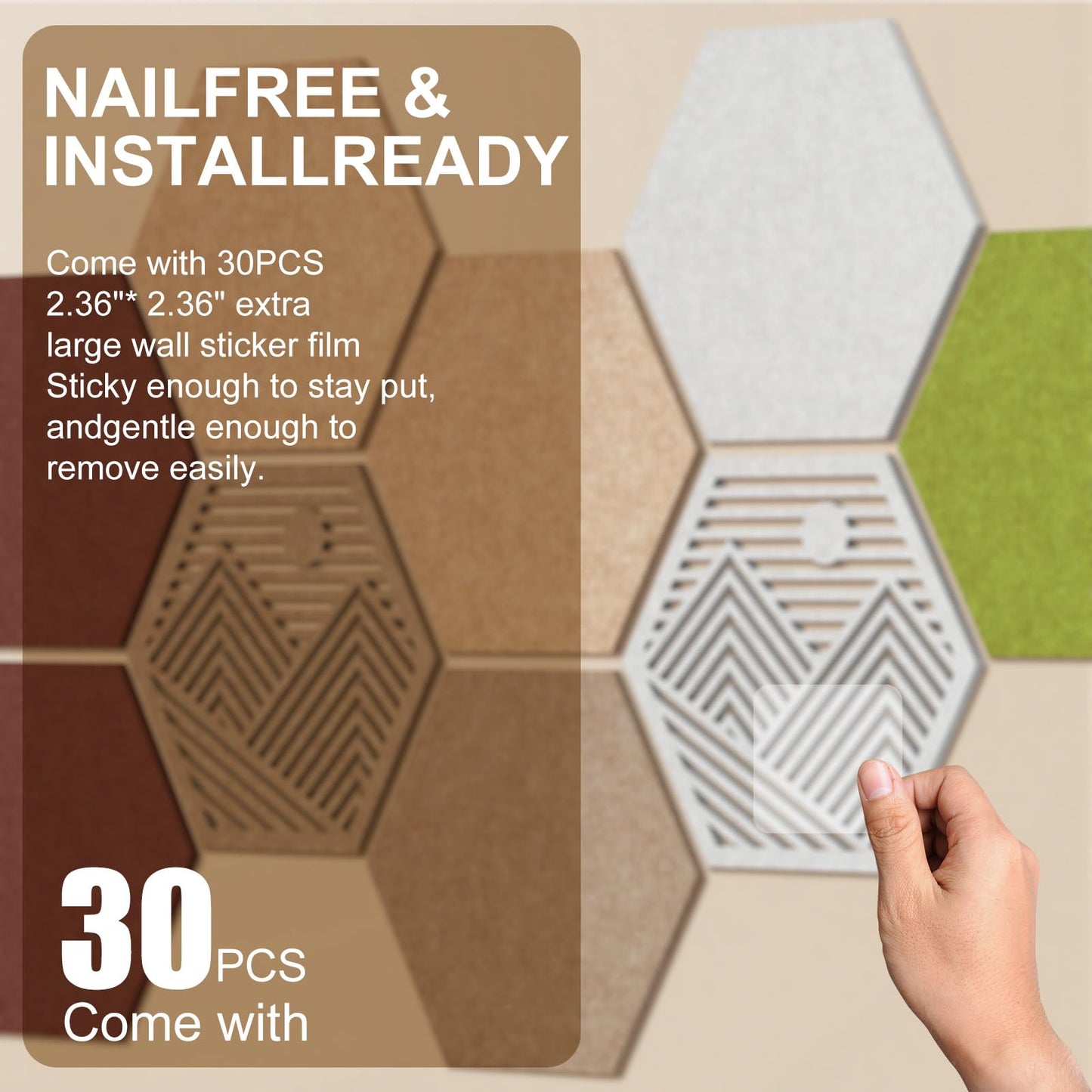 Ghegicu 10PCS 11.8" Large Hexagon Felt Cork Board Tiles, Geometric Modular Bulletin Boards with 50 Pushpins, 35 Adhesive Tabs for Office School Home Wall Decor Stickers Memos Photos Display (Hexagon)