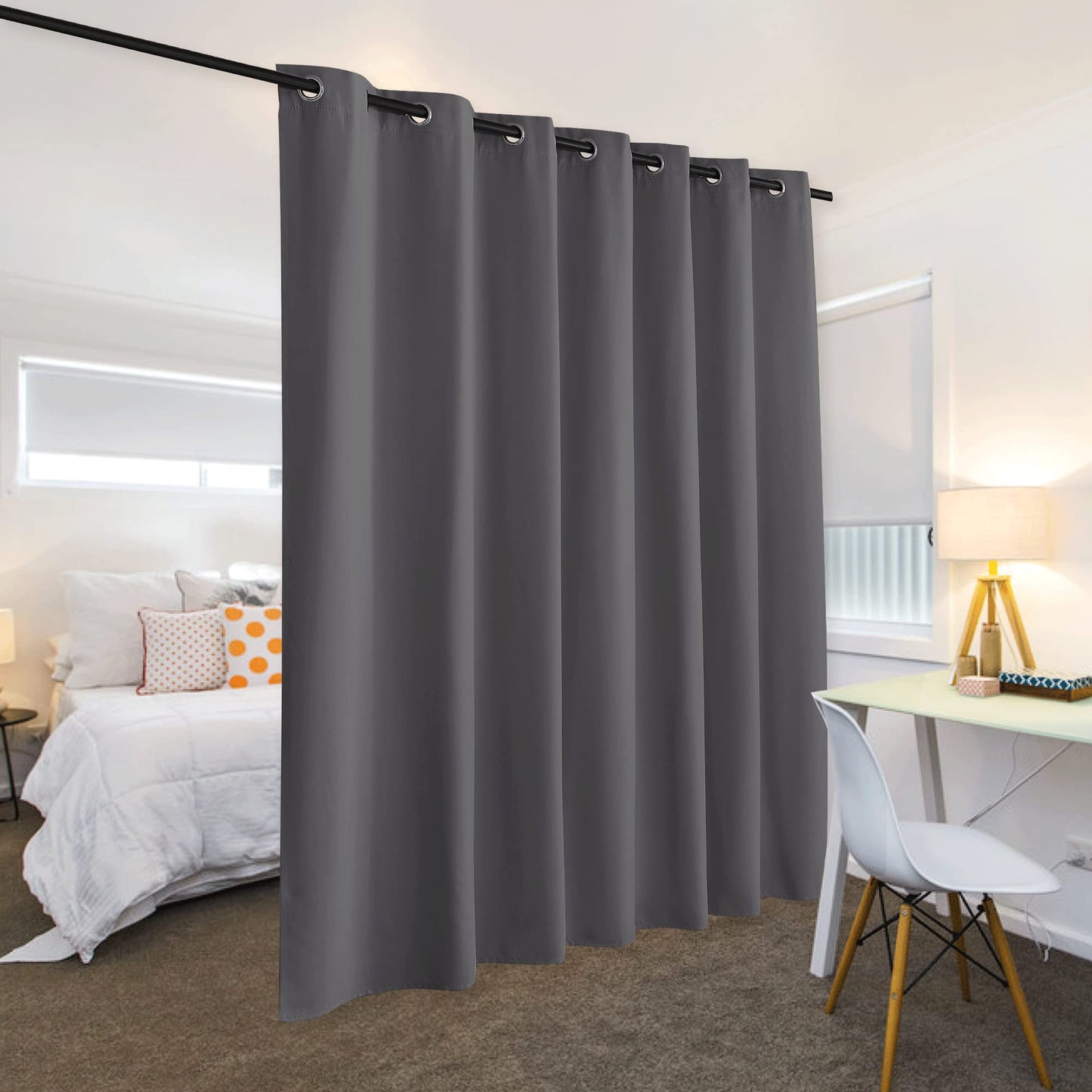 RYB HOME Blackout Room Divider Curtains Privacy Loft Screen Adjustable Ceiling to Floor Curtain & Drapes Partitions for Bedroom Dorm Doorway Bay Window, Wide 100 x Long 84, Grey, 1 Panel