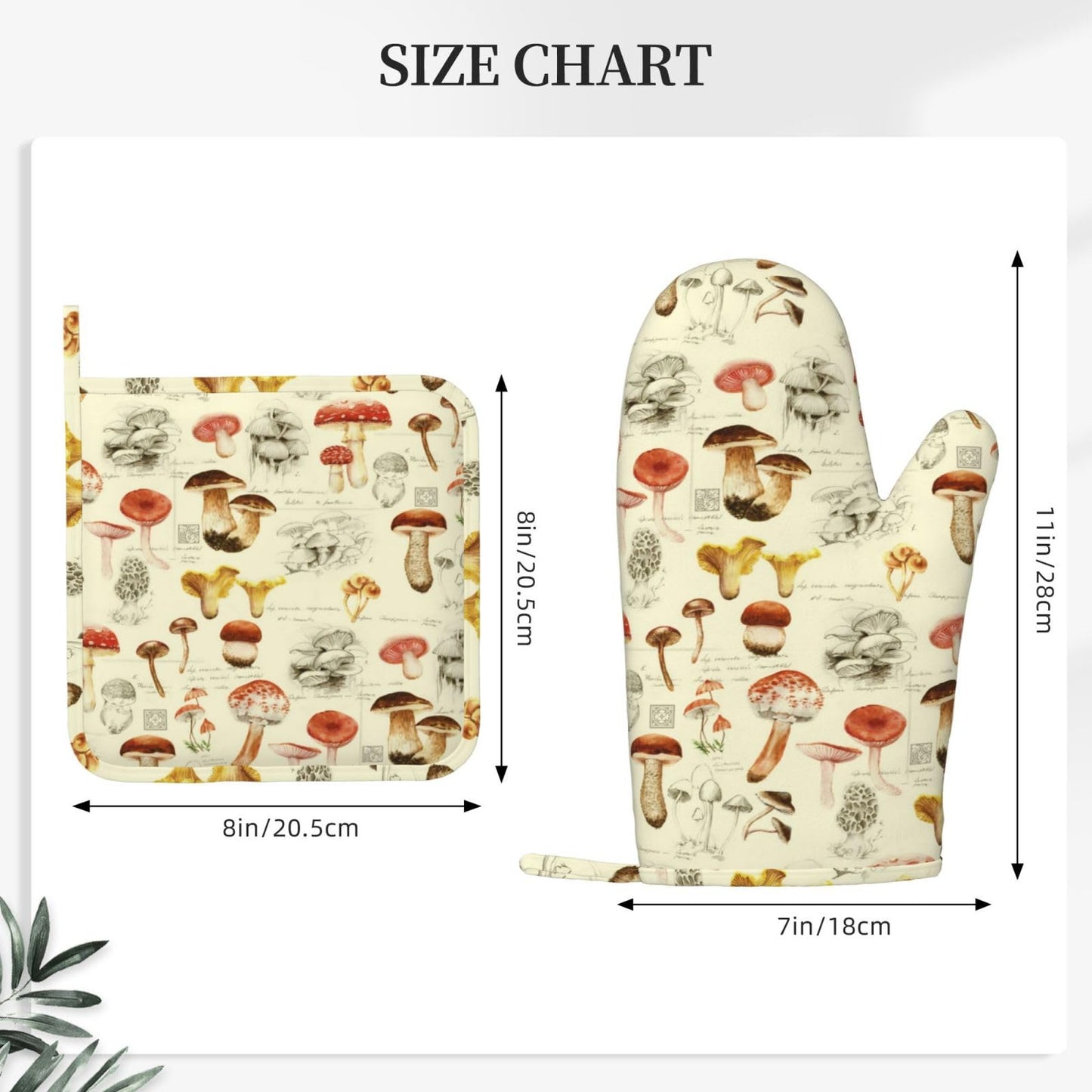 MIFSOIAVV Mushroom Oven Mitts and Pot Holders Sets Silicone Vintage Mushrooms Kitchen Mitts Potholders Heat Resistant 4Pcs Oven Gloves Hot Pads for Kitchen Baking Cooking BBQ Grilling