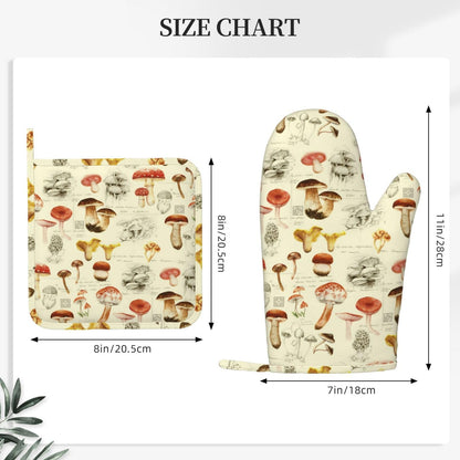 MIFSOIAVV Mushroom Oven Mitts and Pot Holders Sets Silicone Vintage Mushrooms Kitchen Mitts Potholders Heat Resistant 4Pcs Oven Gloves Hot Pads for Kitchen Baking Cooking BBQ Grilling