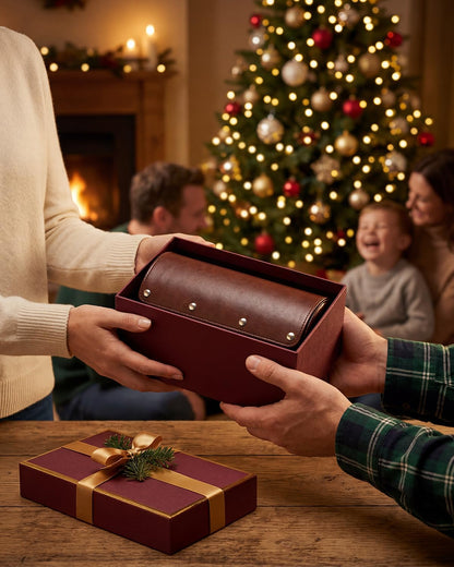 MR.OKAY 3 Watch Travel Case- Classic Leather Watch Case With Superb Texture.Portable Watch Roll Or Organizer For Storage And Display. Men's Great Gift For Traveling, 100% Handmade by Artisans.