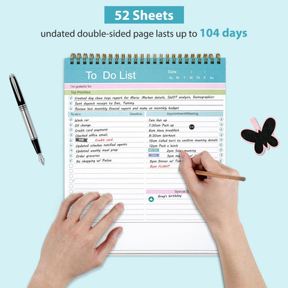 To Do List Notepad, Spiral Bound Undated Daily Planner, 52 Sheets 8.5" X 10.5" Tear Off Task Planning Pad with Checklist, For Work Office Home, 2Pack