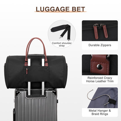 MOSISO Garment Bags for Travel, 50L Carry On Garment Duffle Bag Suit Bags for Men Women Hanging Clothes, 2 in 1 Hanging Suitcase Suit Travel Bags with Toiletry Luggage&Adjustable Shoulder Strap,Black