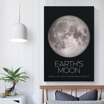 LGDSBHH Minimalist Earths Moon Solar System Canvas Wall Art - Educational Space Planet Poster - Science Classroom & Kids Bedroom Decor - 12x18 Inch (Unframed)