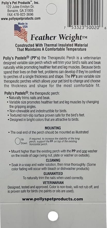 Polly's Pastels Nail Trimming & Beak Conditioning Safety Perch for Cockatiels, Cockatoos, Macaws, Parakeets, Budgies, Parrots and All Other Birds (Coral, Small-1" Dia. x 6" Long)