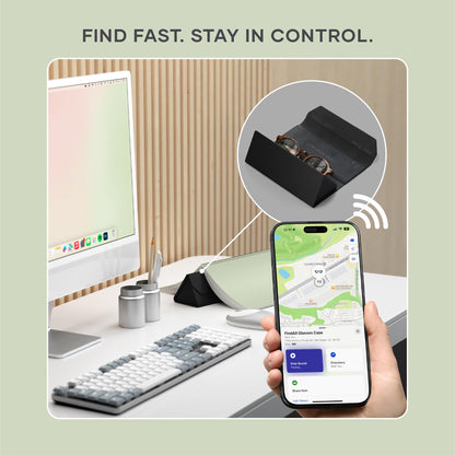 Satechi FindAll Smart Glasses Case with Find My, Foldable & Portable, Wireless Rechargeable, Left-Behind Alerts, Loud Audible Chime, Compatible with Most Glasses & XR/AR Glasses – Black