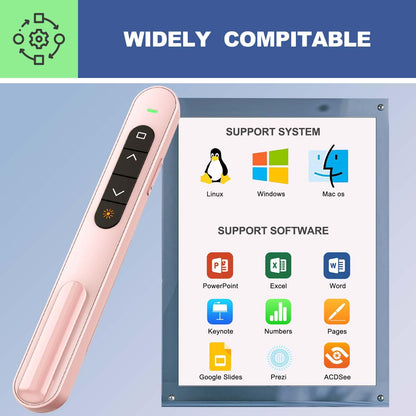 QUI 2 Pack Presentation Clicker, Hyperlink Volume Control Wireless Presenter, RF 2.4GHz USB Presentation Remote Control,PowerPoint Clicker Slide Advancer for Computer, Laptop, Mac (USB, Pink)
