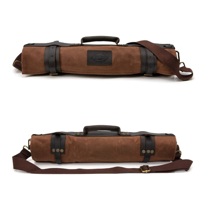 Dickies Chef Knife Roll Bag Portable Organizer and Cutlery Storage Roll, Waxed Canvas and Leather, Large