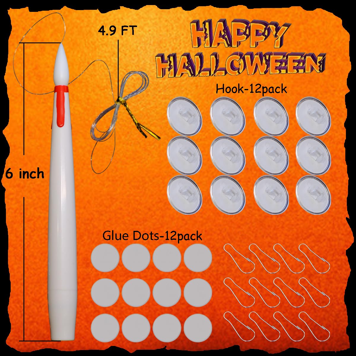 NONNO & ZGF Set of 12 Flameless Floating White Candles with 4.9FT Fishing line, Dripping Red Blood(Pigment), 6'' LED Remote(Timer) Battery Operated Candle with Hook and Glue Dots, for Halloween Decor