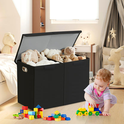 Roobyl Large Toy Storage Box with Lid, Collapsible Toys Storage Organizer Bins with Dividers and Handles, Storage Chest Bin for Kids, Boys, Girls, Nursery 25"x13" x16" (Black)