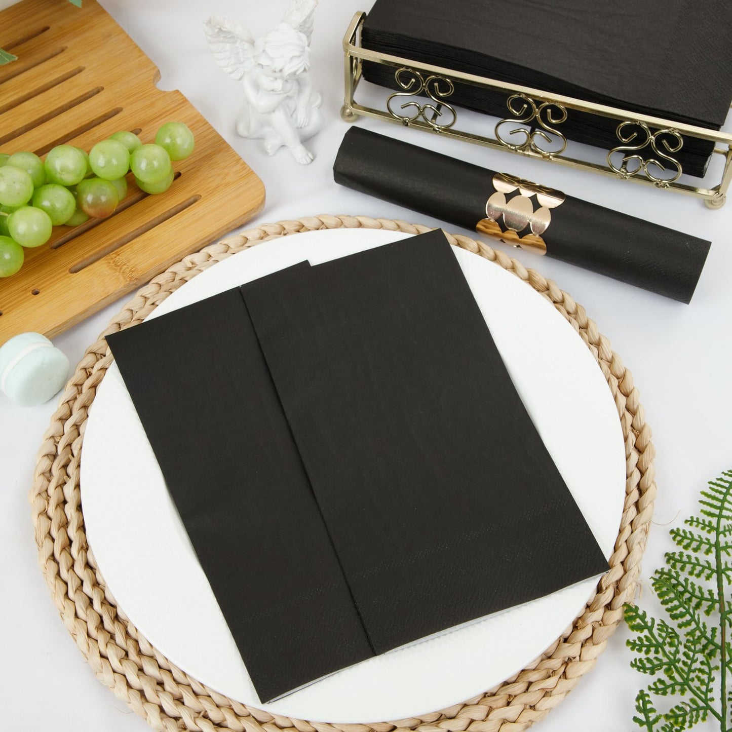 BUCLA 200-Count 3-Ply Disposable Black Napkins - Black Paper Napkins Premium Quality - Halloween Dinner Napkins Soft, Absorbent for Kitchen, Parties, Weddings, Halloween & Graduation