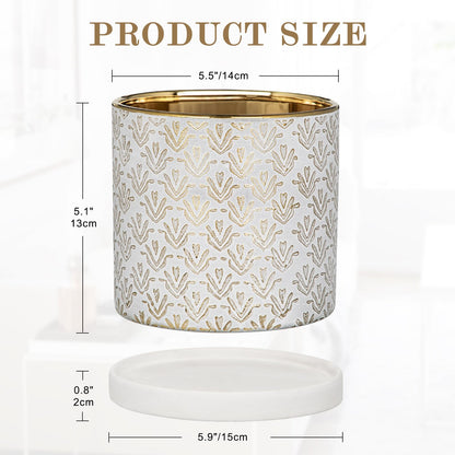 Ceramic Plant Pots with Drainage Hole & Saucer, Gold & White Ceramic Planter Pot for Indoor & Outdoor, 5.5 Inch Small Plant Pots Decorative Flower Pot for Herbs, Cactus, Orchids, Succulents Planters