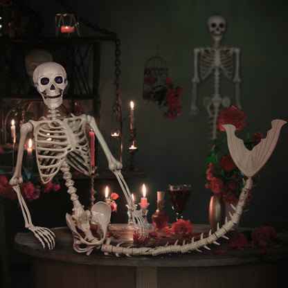 BEABOO 84Inches/7Ft Mermaid Halloween Life Size Skeleton Pose-N-Stay Posable Movable Joints Hanging for Halloween Decoration Decor Spooky Scene Party Favors
