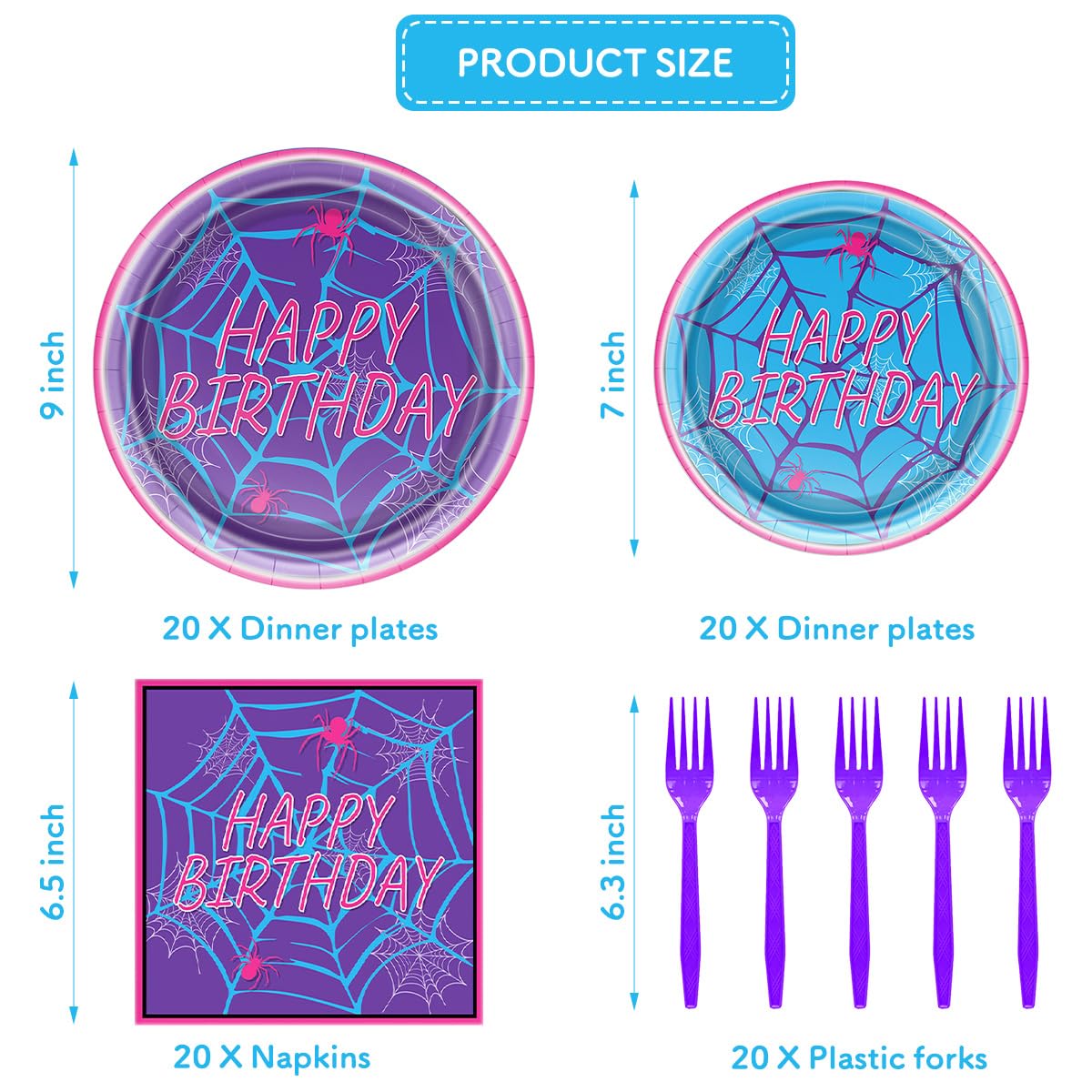 OULUN Spiderweb Party Plates and Napkins Spider Birthday Decorations Ghost Disposable Porks Purple Spiderweb Party Tableware Set Serves 20