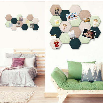 Mindsoft 32 Pcs 12'' x 10' Hexagon Felt Cork Board Tiles with 50 Wooden Push Pins, Felt DIY Bulletin Board with 4 Tape for Office School Home Wall Decor Stickers Memos Photos Display