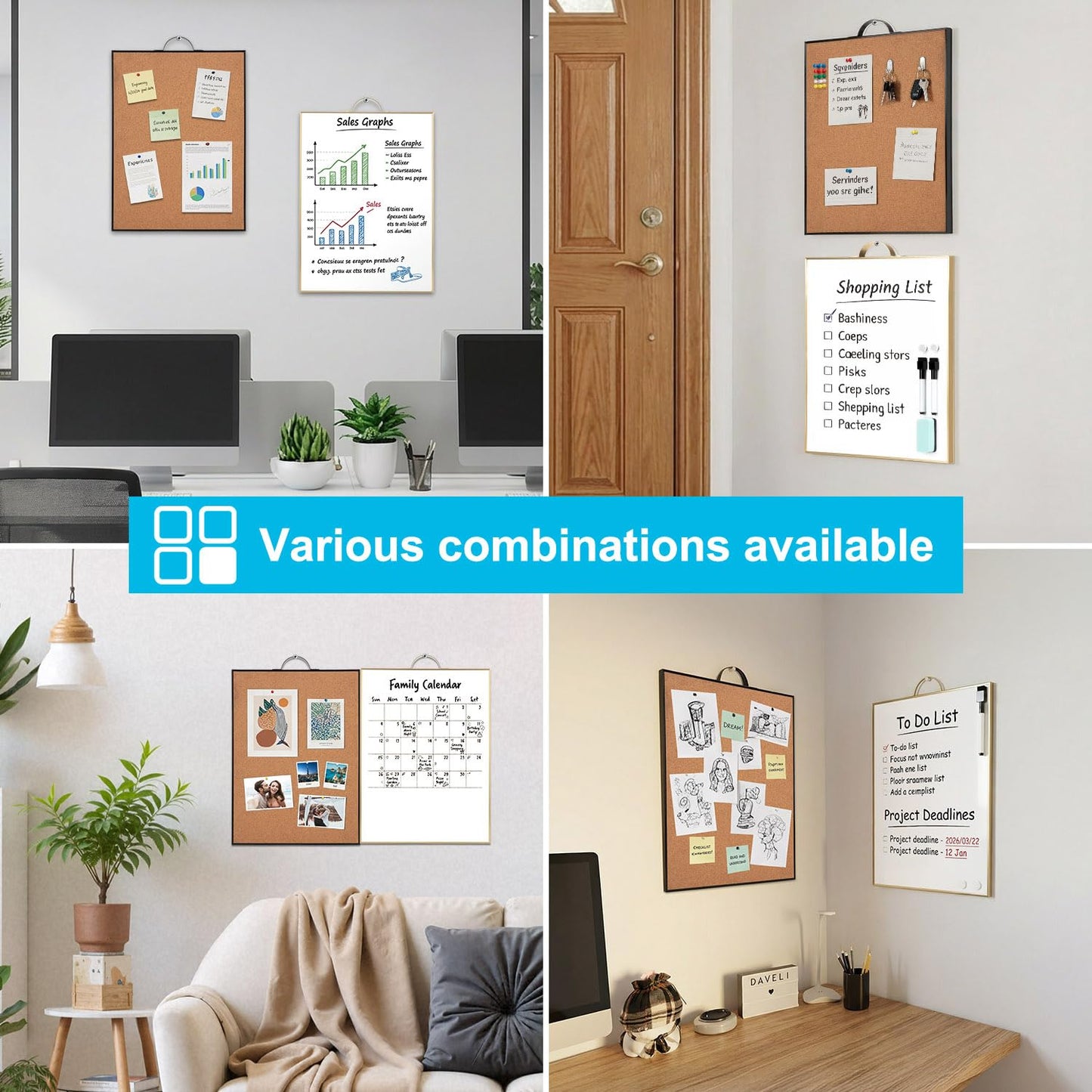 Small Whiteboard Cork-Board Combination for Wall - 16" x 12" Portable Aluminum Frame Magnetic Dry Erse Board Mini Bulletin Cork Board 2 Pack with Holder for School, Office, Home