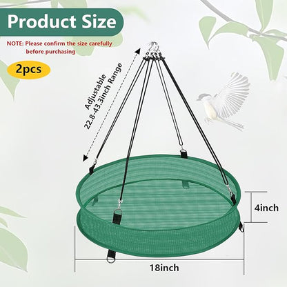 Lettry 2Pcs Bird Seed Catcher Tray with 8pcs Plastic Stakes for Hanging Bird Feeder Platform, Birdseed Hoop for Outdoor Garden Hanging Tray (Green, 18inch)