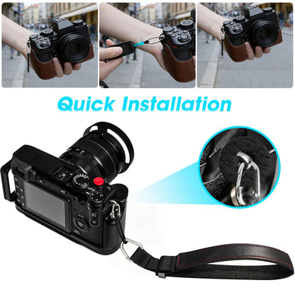 TELIJIE Camera Wrist Strap, Leather Camera Hand Straps for Photographers, Adjustable Soft Strap for DSLR SLR Mirrorless Cameras (Black)