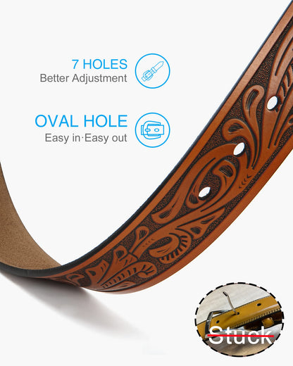 CHAOREN Western Belts for Men without Buckle - Cowboy Belt 1.5" Full Grain Leather Belt for Jeans - One Solid Piece Leather