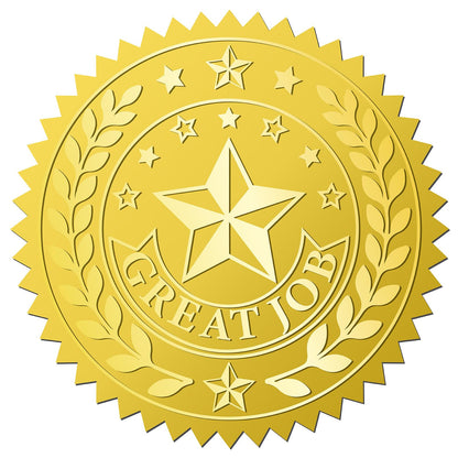 CRASPIRE 408Pcs Great Job Star Gold Foil Embossed Stickers 2" Official Self Adhesive Envelopes Seals Round Labels for Wedding Invitation Corporation Graduation Certificates Diplomas Gift Award