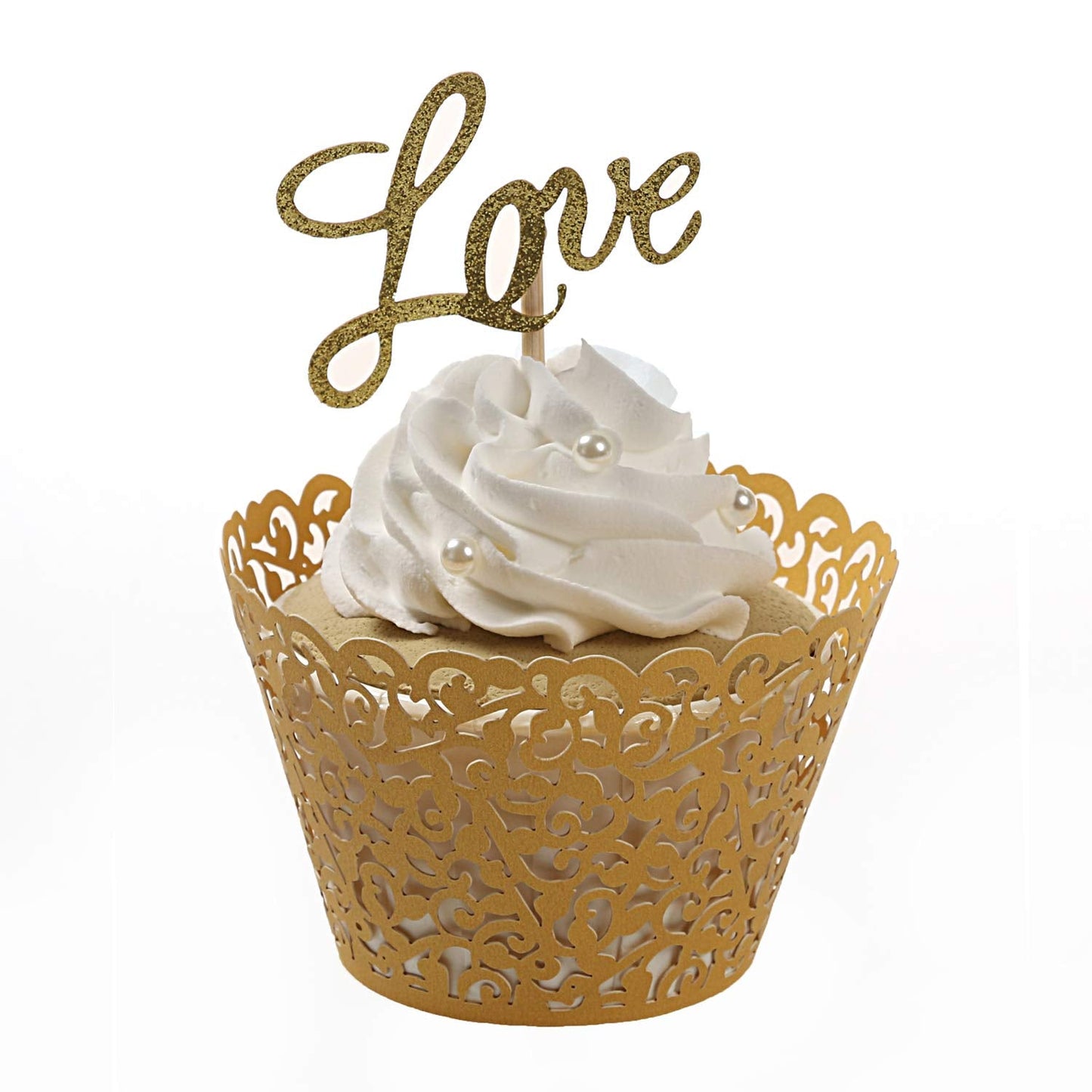 KPOSIYA Pack of 120 Cupcake Wrappers Artistic Bake Cake Paper Cups Vine Designed Laser Cut Cupcake Wraps Baking Cup Muffin Case Trays for Wedding Baby Shower Party Birthday Decoration (120, Gold)