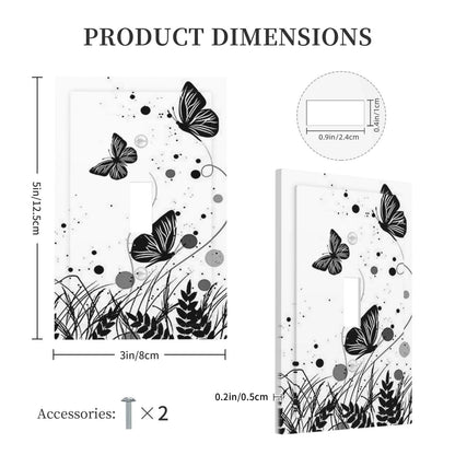 Butterfly Single Toggle Light Switch Cover Plate Decorative Wall Plates 1 Gang Black White Faceplate for Farm House Bedroom Kitchen Living Room Plastic Art Decora