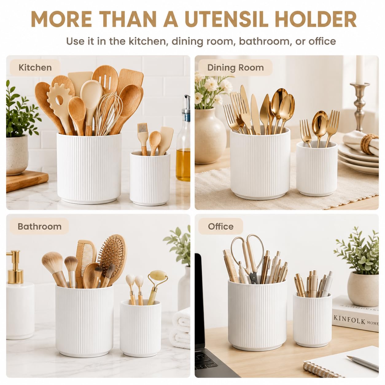 Utensil Holder,Ceramic Kitchen Utensils Holder for Countertop-Set of 2