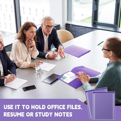 Henoyso 18 Pcs Plastic Folders with Clear Front Pockets Heavy Duty File Folders with 2 Pockets and Card Slot for Student Communication School Office Presentation Report (Purple)