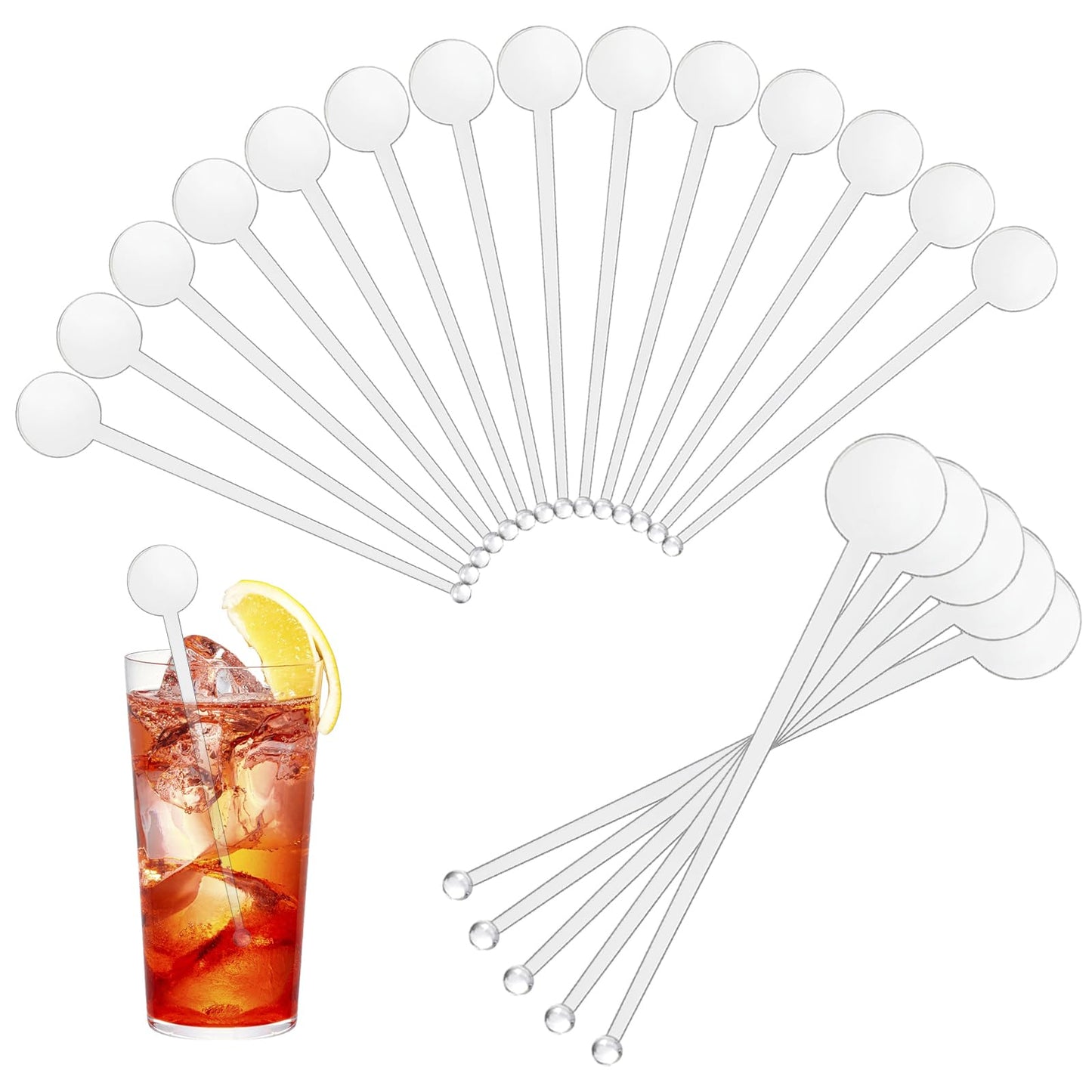 240 Pieces 7 Inch Cocktail Swizzle Sticks Transparent Coffee Stirrers Disposable Plastic Swizzle Sticks with Disc Top Drinks Mixing Rod for Coffee Whiskey Beverage, Clear