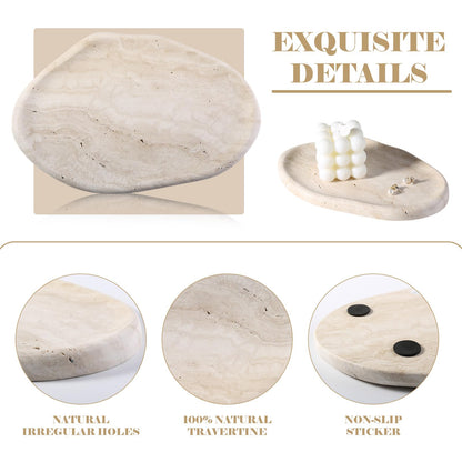 BCS Marble Jewelry Tray Trinket Dish, Decorative Cloud Vanity Key Tray for Women, Perfume Ring Holder Dish for Ring Earring, Cute Jewelry Plate Bowl Aesthetic Room Decor（Beige Travertine）