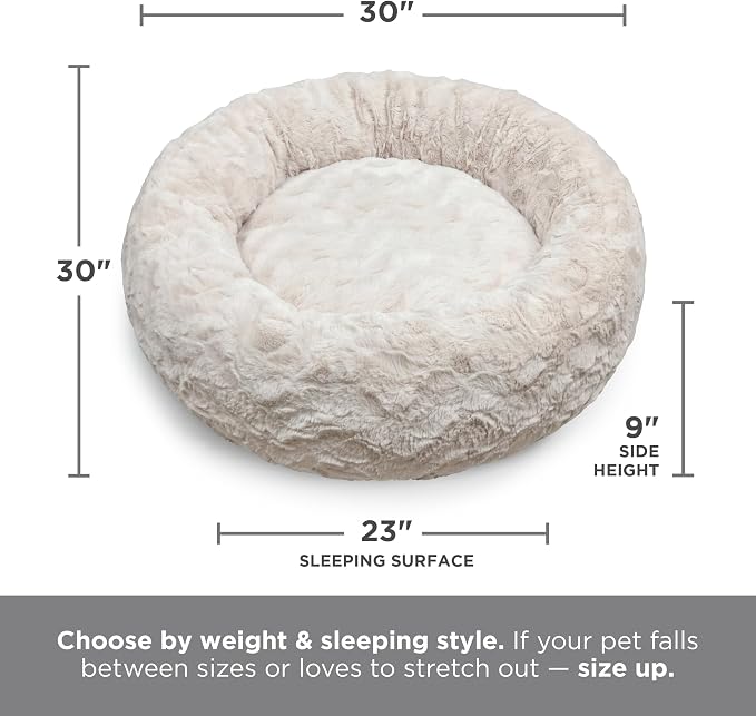 Best Friends by Sheri The Original Calming Donut Dog Bed for Medium Dogs up to 45 lbs, Lux Faux Fur, Gray, Medium, 30" x 30"