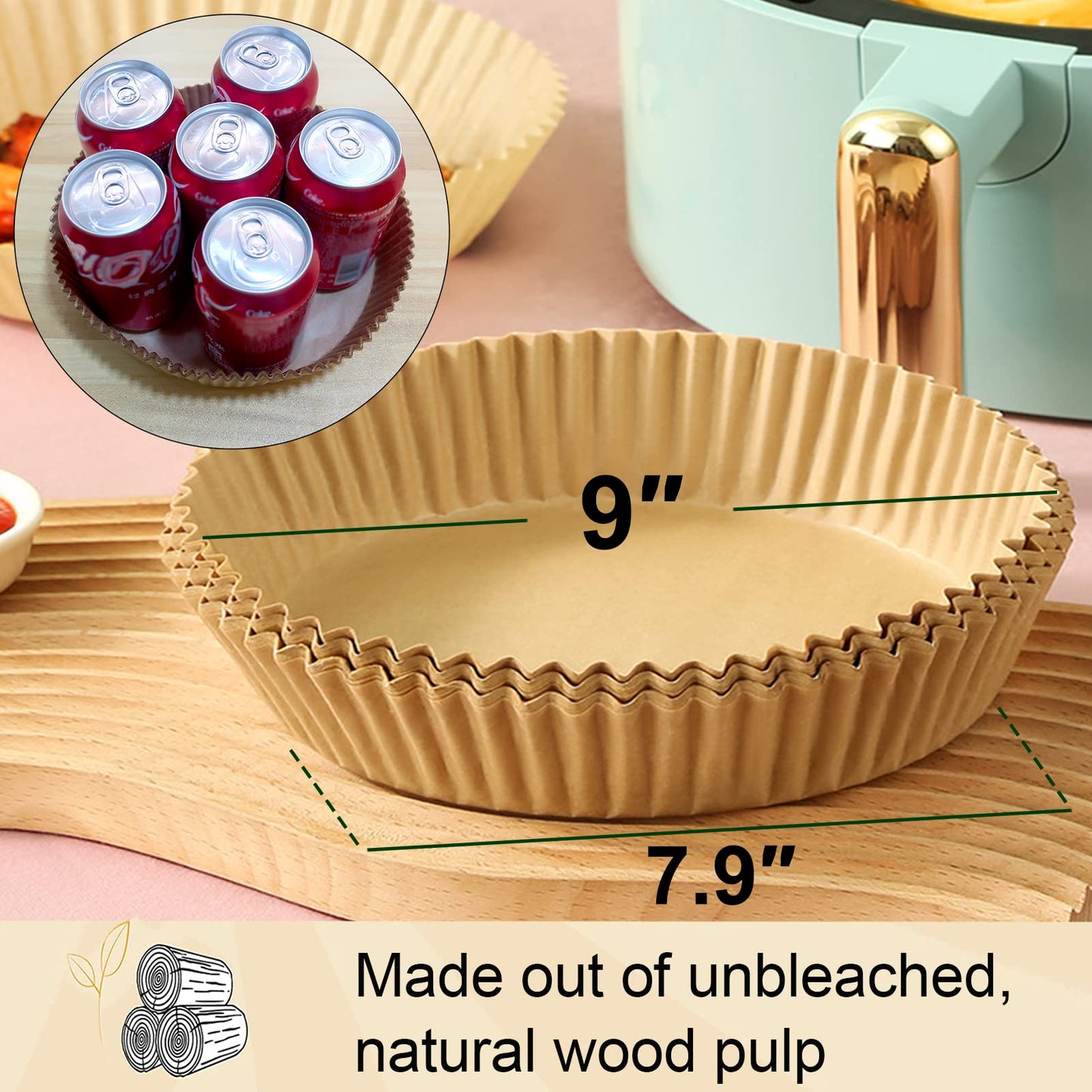 Air Fryer Liners Disposable 9 Inch, 9 inch Air Fryer Liners 125 Pcs Large Square Air Fryer Paper Liners for 5QT 6qt 8QT Air Fryer, Non-stick Parchment Paper for Frying, Baking