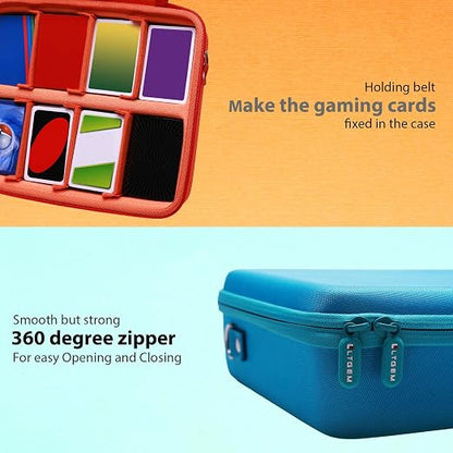 L LTGEM Card Game Case Compatible with Cards Against Humanity/Magic the Gathering/UNO/Pokemen/Baseball/Football Cards 2500+, Trading Card Storage Box with 6 Dividers and Shoulder Strap, Sky Blue