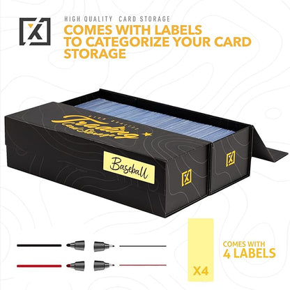 HOMEXPRO Trading Card Storage Box [3 PACK] - Magnetic Lid | Fits 800 Cards, 200 Toploaders, or 50 One Touch - Baseball Card Storage Box - Labels included